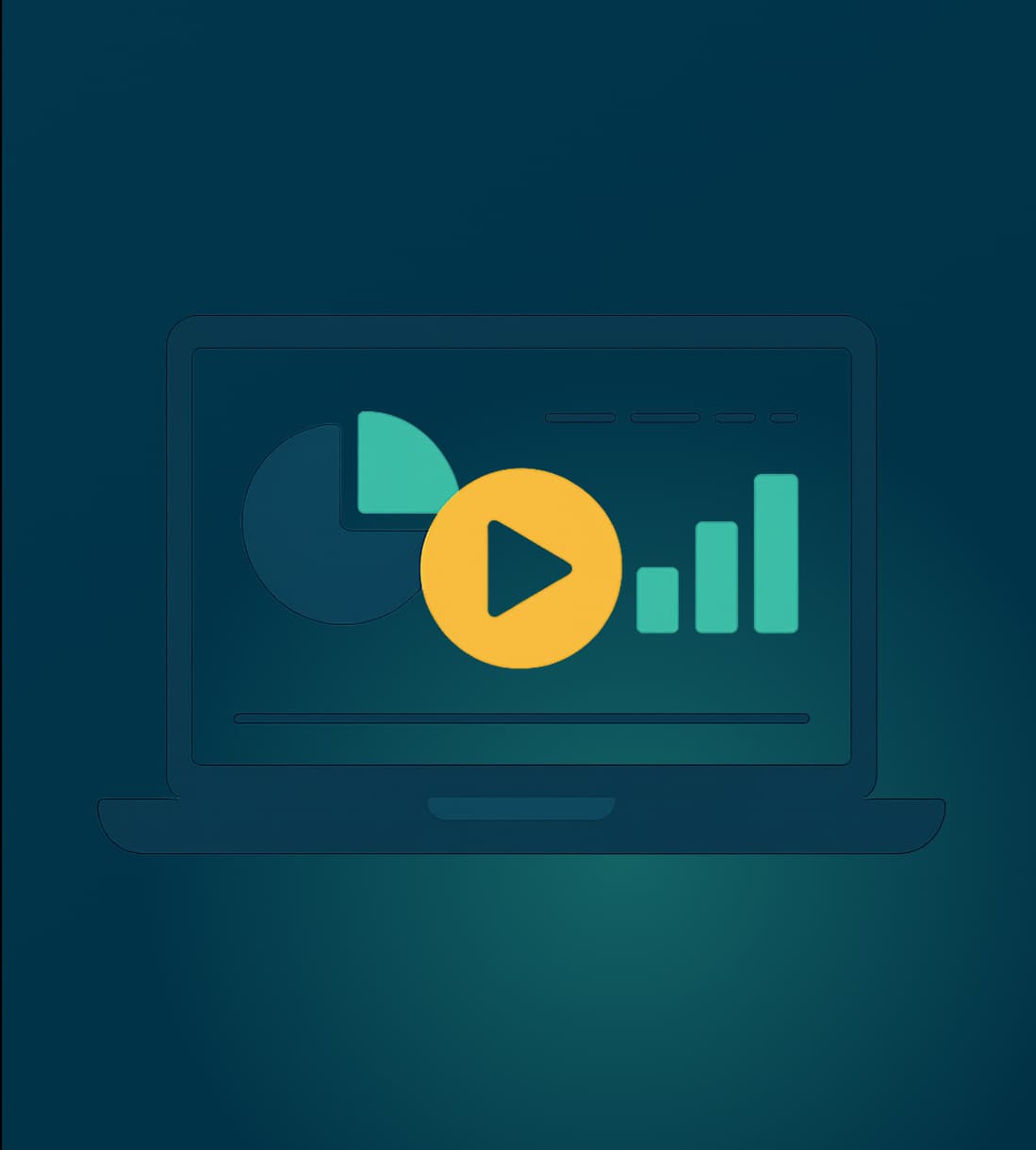 Laptop with charts and play button